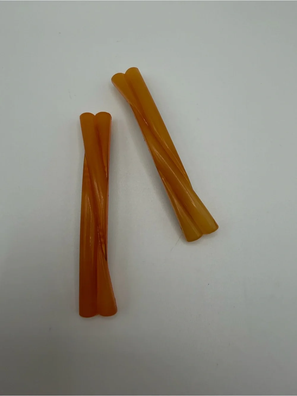 2 Butterscotch Lucite Barrette Carved Twist Snap Clip Art Deco MCM Retro Pair